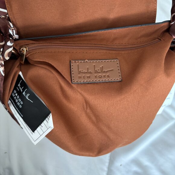 Nicole Miller New York Women's Leather Shoulder Bag Tan Scarf Accent NWT - Picture 10 of 12